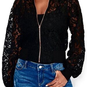 Black Lace Zip-Front Jacket